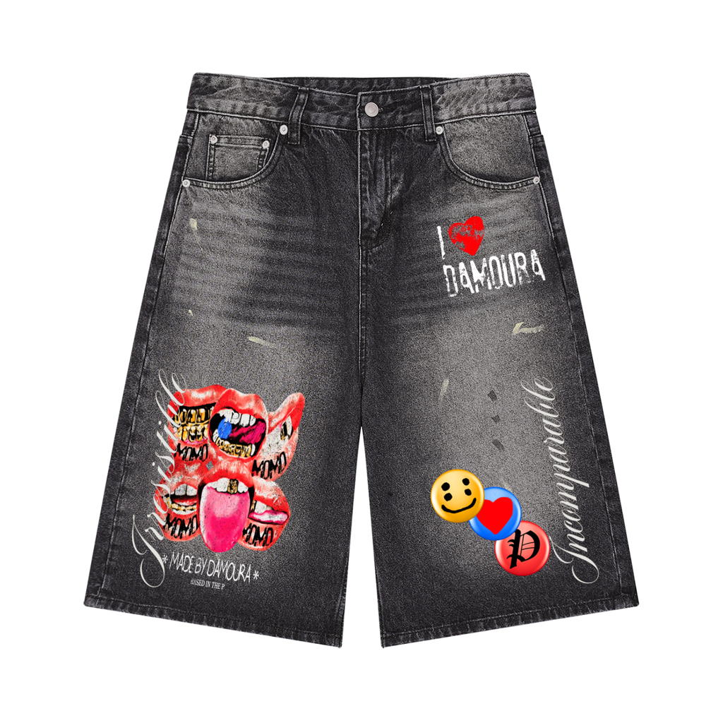 Vintage Wash "I LOVE DA'MOURA" Denim Jorts