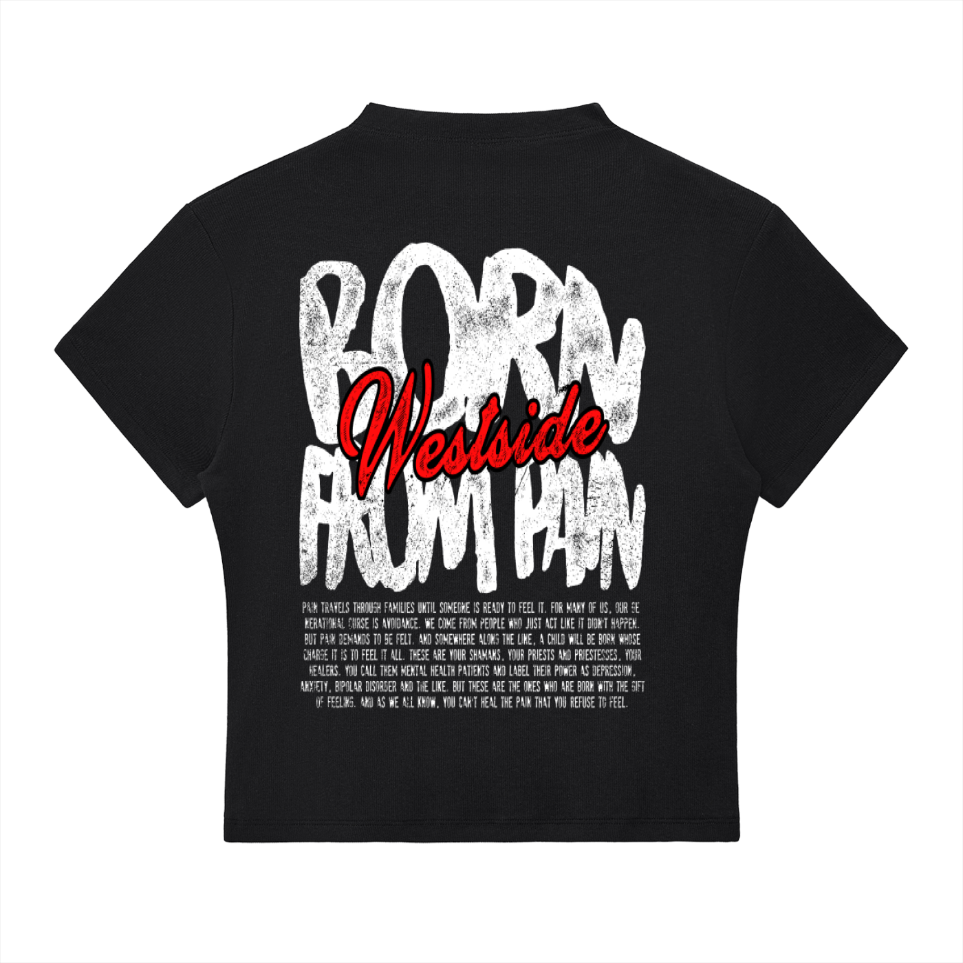 Slim Fit Mock Neck "BORN FROM PAIN" T-Shirt
